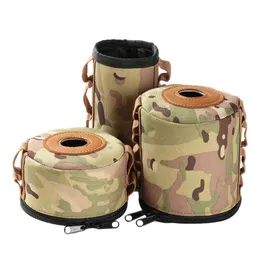 Camping Gas Tank Leather Case Gas Canister Protective Cover Drabrable Canister Cover Bag Fuel Cylinder Storage Påsar välgjorda Y220524