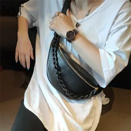 Fashion Black Acrylic Chains Chest Bags Women Designer Genuine Leather Crossboday Zip Pocket Money Phone Pack Belt 220813