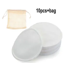 10 Stück Bambusfaser-Make-up-Entferner-Pads, Wattepads, Gesichtsentferner-Pad, waschbar, wiederverwendbar, mit Tasche