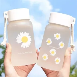 500ml Small Daisy Transparent Plastic Water Bottles BPA Free Creative Frosted Bottle With Portable Rope Travel Tea Cup 220714