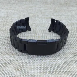 Watch Bands 18mm 20mm 22mm 24mm Curved End Black Strap Bracelet Solid Stainless Steel Band Deployment Clasp Hele22