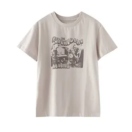 Puwd Women Women Chic Imprimir camisetas brancas de verão Moda de verão o pescoço de manga curta Tops Sweet Girls Casual Tees 220514