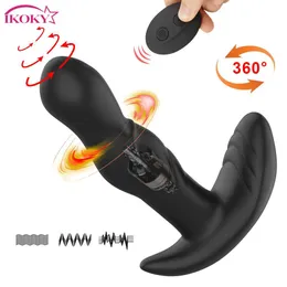 Ikoky Anal Anal Plug Vibrator Sexy Toy для мужчин G-Spot стимуляция 360 градусов вращения простата массажер вибрация приклада