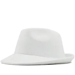 Basker enkel vit ull filt hatt cowboy jazz cap trend trilby fedoras panama chapeau band för män kvinnor 56-58cmberets