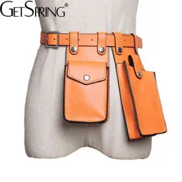 Getspring Women Belt Fashion Woman Belts for Dress Multicolor Orange Mini-Bag All Match Pu Waistband PU 가죽 벨트 2021 New H220418