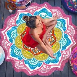 Indian Mandala Tapestry Beach Handduk Sunblock Round Bikini Cover-up filt Lotus Bohemian Yoga Mat Camping Madrass New T200601