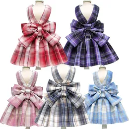 Plaid Bow Abbigliamento per cani Gonna Simpatica imbracatura per animali domestici con cinturino al seno Guinzagli Corda per trazione Vestiti per gatti Imbracatura Gilet Abito tutu principessa