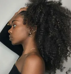 160 g Afro-verworrenes lockiges Echthaar-Pferdeschwanz für schwarze Frauen, brasilianisches Jungfrau-Remy-Pferdeschwanz-Haar mit Kordelzug, natürliche Farbe, färbbar