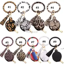 9 cores de couro borlas pulseiras keychain wristlet fone de ouvido saco saco de maquiagem com espelho keyring bluetooth headset caixa de armazenamento EE