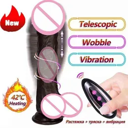 Nxy Dildos Dongs Remote Control Telescopic Realistic Black Dildo Vibrator Adult Sex Toys for Woman Dick Vagina Memaly Masturbation 18+ 220511