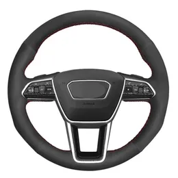 DIY Hand-stitched Black Suede Car Steering Wheel Cover For Audi A6 (C8) Avant Allroad 2018-2019 A7 (K8) 2018-2019 S7 2019