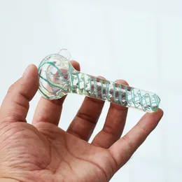 Glass Oil Burner Pipes Spoon Thread Pattern Cute Pyrex Collectible Smoking Tubes 4.1 inch Length Handcraft Thick Colorful Water Bubbler Glass Herb Tobacco Pipe Gift