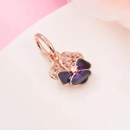 أصيلة 925 sterling Silver Bead 2022 Spring Rose Color Deep Purple Pansy Flower Dangle Charm يناسب سوار Pandora Argent DIY لصنع المجوهرات 780776C01