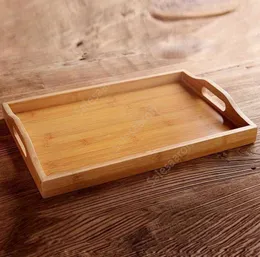 Wooden Bamboo Rectangular Serving Tray Kung Fu Tea Cutlery Trays Storage Pallet Fruit Plate with Handle by sea 30pcs DAS465