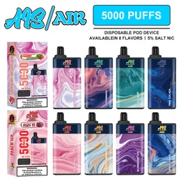 오리지널 메쉬 코일 5000 퍼프 AIS 공기 일회용 vape 펜 eletronic 담배 충전식 공기 흐름 15ml 8 맛 기기 최신 증기 펜