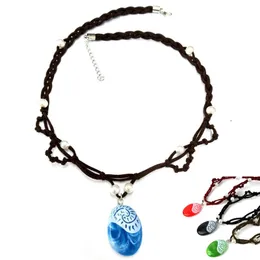 Hänge halsband Ocean Romance Rope Chain Halsband Blue Stone Heart Pendants Choker för kvinnor Kvinnliga smycken Tillbehör skiktad halsband