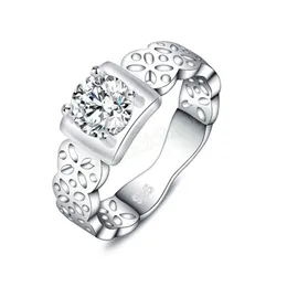 925 Sterling Silver AAA Zircon Hollow Patter Ring for Women Fashion Wedding Engagement Party Gift Charm Jewelry