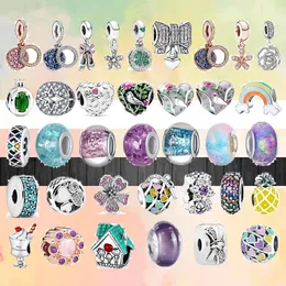 925 Charms de pulseira para Pandora Charm Conjunto de charme original Casa de família Casa Epóxi Love Heart Laser Glass Europeu Colar Charms Jóias