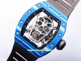 Heta säljer av högkvalitativa klockor 42 mm x 50mm RM052 Skull Head Skeleton Kolfibergummiband Transparent mekaniska automatiska herrarna Mänklocka armbandsur