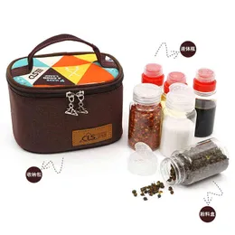 6pcs mini condiment bottle set outdoor camping barbecue pot kitchen portable storage box plegable picnic Y220524