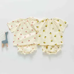 Baby bodysuits citrontryck småbarn ett stycke spädbarn körsbär jumpsuits nyfödda kläder G220509