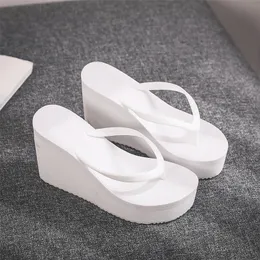 Comemore Women Summer Shoes Woman Wedge Rubber Flip Flops Heeled Mules Candy Colors Platform Female Beach Slippers White 39 220408