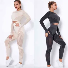 Workout Sets for Women 2 Piece Seamless Yoga Outfit Tracksuit High Waisted Yoga Leggings and Crop Top Gym Clothes Set T220725