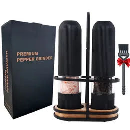 Elektriskt salt och pepparkvarnar Set Justerbar tjocklek Herb Spice Mill med LED -ljus Kichen grill slipverktyg 220812