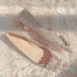 Klänning skor kvinnor låg häl bröllop bling rhinestone flats damer paljetter visa wo brudtärna moderskap bankett singel skor