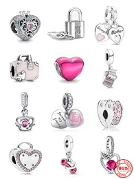 Marka Yeni 925 Ayar Gümüş Aile Anne Kızı Charm Pembe Taç Kolye Orijinal Pandora Bilezik için Aşk Klip Boncuk DIY Takı