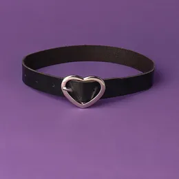 Chains Punk Heart Collar Choker Necklace Black PU Leather Goth Handmade Jewelry Harajuku Cosplay Nightbar