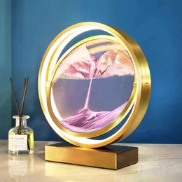 Creative Led Table Lamp 360 Rotatable Moving Sand Art Picture Desktop Diy Quicksand Decorative Light with Remote Best Gift H220423