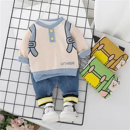 HYLKIDHUOSE Baby Girls Boys Clothing Sets Toddler Infant Clothes Spring Cute Backpack T Shirt Jeans Children Clothing LJ201221