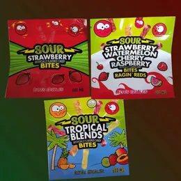 Sour Bites Airpeds Wowheads EDibles Packaging Bag 500 mg 600 mg Pouch Gummies Mylar Bags Packing Sours dragkedja Återställbart paket
