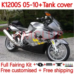 Fairings +pokrywa zbiornika dla BMW K1200 K 1200 S 1200S K1200S 05 06 07 08 09 10 Bodywork 153no.19 K-1200S 2005 2006 2007 2008 2000 2010 K1200-S 05-10 Body Motorcycle Body Silvery Blk