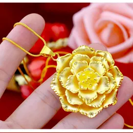 Collane con ciondolo 45mm Grande catena a forma di fiore da donna Ragazza Fidanzamento Solido oro giallo 18 carati Riempito Abbastanza elegante Regalo per la festa nuzialePendant