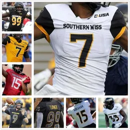 XFLSP Southern Mississippi Jersey 15 Jack Abraham 33 Kevin Perkins Futebol Jerseys NCAA Colégio Mens Mulheres Juventude 16 Quez Watkins Tudo Costurado