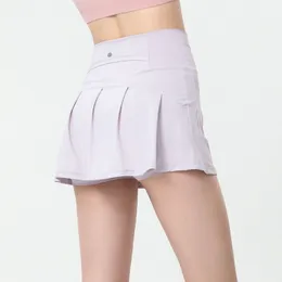 LL Women Sport Yoga spódnice biegowe szorty z litego koloru plisowane tenisowe spódnica golfowa anty ekspozycja Krótka spódnica 9007II