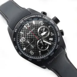 Mens watches Fiber Black Dial sports racing style Japan VK Quartz movement Multifunctional Chronograph Rubber strap 45mm Wristwatches