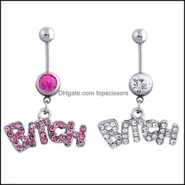 Body Arts Surgical Stainless Steel Navel Ring Bitch Letters Belly Button Rings Piercing Stud Fashionable Jewel Gifts For W Topscissors Dhuo9