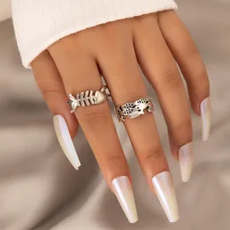 Linda peixe prateado colorido conjunto de anel de articulação para mulheres meninas Ins moda de liga de metal de metal jóias de festa 2pcs/conjuntos