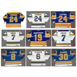 Maglia vintage BERNIE FEDERKO 19 Rod Brind'amour 7 GARRY UNGER 8 BARCLAY PLAGER 30 Jacques Plante Blu Bianco CCM Hockey