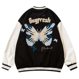 Kurtki męskie Hip Hop Streetwear Overized Baseball Jacket Letter Cloud Butterfly haft haft robak harajuku koreańskie warstwy uniwerek