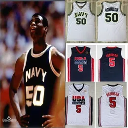 Nikivip 1992 USA Team One Retro The Admiral David Robinson 50 Naval Academy Basketball-Trikots, komplett genäht