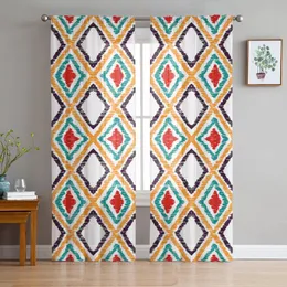 Cortinas cortinas boho aquarela étnica geométrica de tule de janela de janela para quarto sala de estar interna Voile decorativo drapescurtain