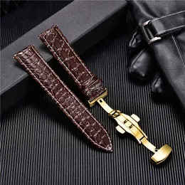 Crocodile Pattern Design Leather Strap 22mm 20mm 18mm 24mm Butterfly Buckle Stainless Steel Clasp Band Bracelets G220420