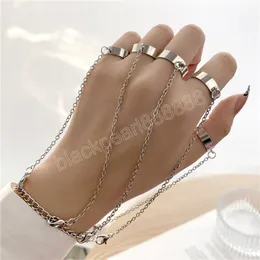 Silber Farbe Kette Ringe Handgelenk Armband für Männer Frauen Finger Ring Set Charme Einstellbar Offene Paar Mode Schmuck Geschenke