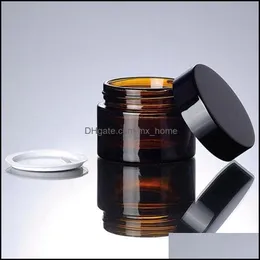 5G 10G 20G 30G Brown Amber Glass Cream Jar With Black Lid Cosmetic Packing For Sample Eye Bottle F49 Drop Delivery 2021 Bottles Office Sch