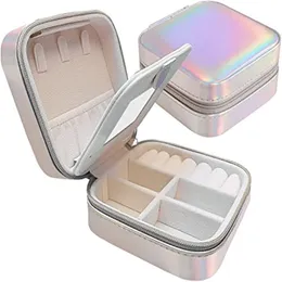 Jewelry Box Small Waterproof Organizer with Mirror Women Girl Makeup Holder Double Layer Travel Jewelry Case for Earrings Rings Necklace Bracelets Lipstick