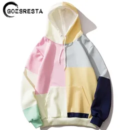 Goesresta Hip Hop Hoodies Men Oversized Streetwear Multi-Color Stitching Casual Sweatshirt Pullover Autumn Men Hooded Sweatshirt 201126